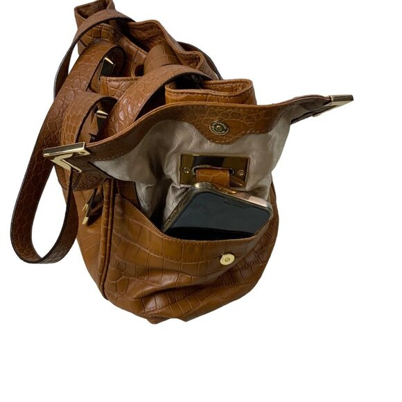 Michael Kors Camel colored Croc Embossed Leather tote bag/gold hardware - Picture 13 of 14